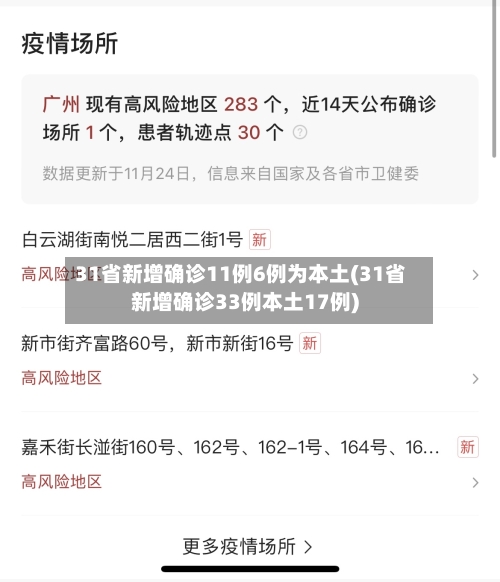 31省新增确诊11例6例为本土(31省新增确诊33例本土17例)